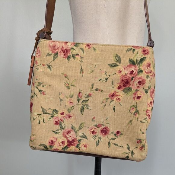 Fossil Bag Purse Yellow Floral Pink Leather Vintage Y2K Rose Cottage Grunge - Picture 3 of 16